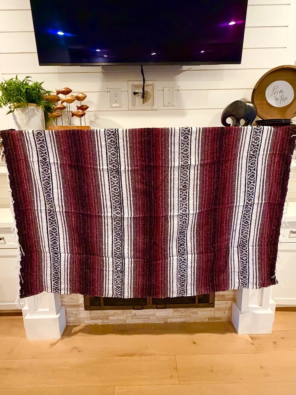 Mexican Falsa Blanket – Woven Striped Serape Throw with Fringe